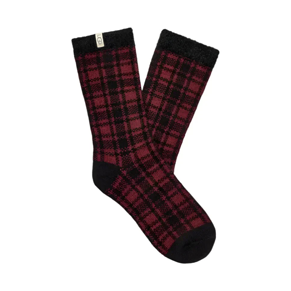 WOMEN'S UGG JOSEPHINE FLEECE LINED SOCK | RUBIOUS / BLACK BUFFALO CHECK