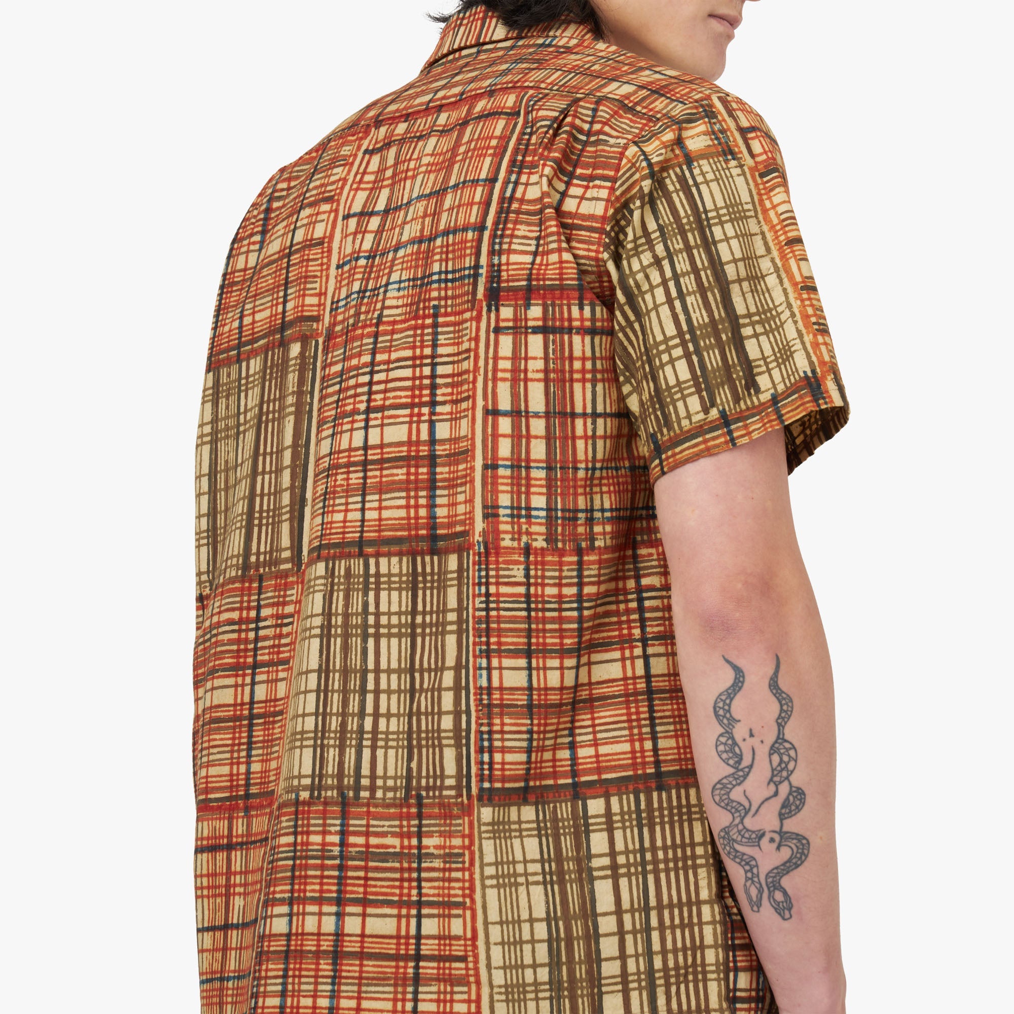 BEAMS PLUS Open Collar Short Sleeve Shirt Block Print / Plaid