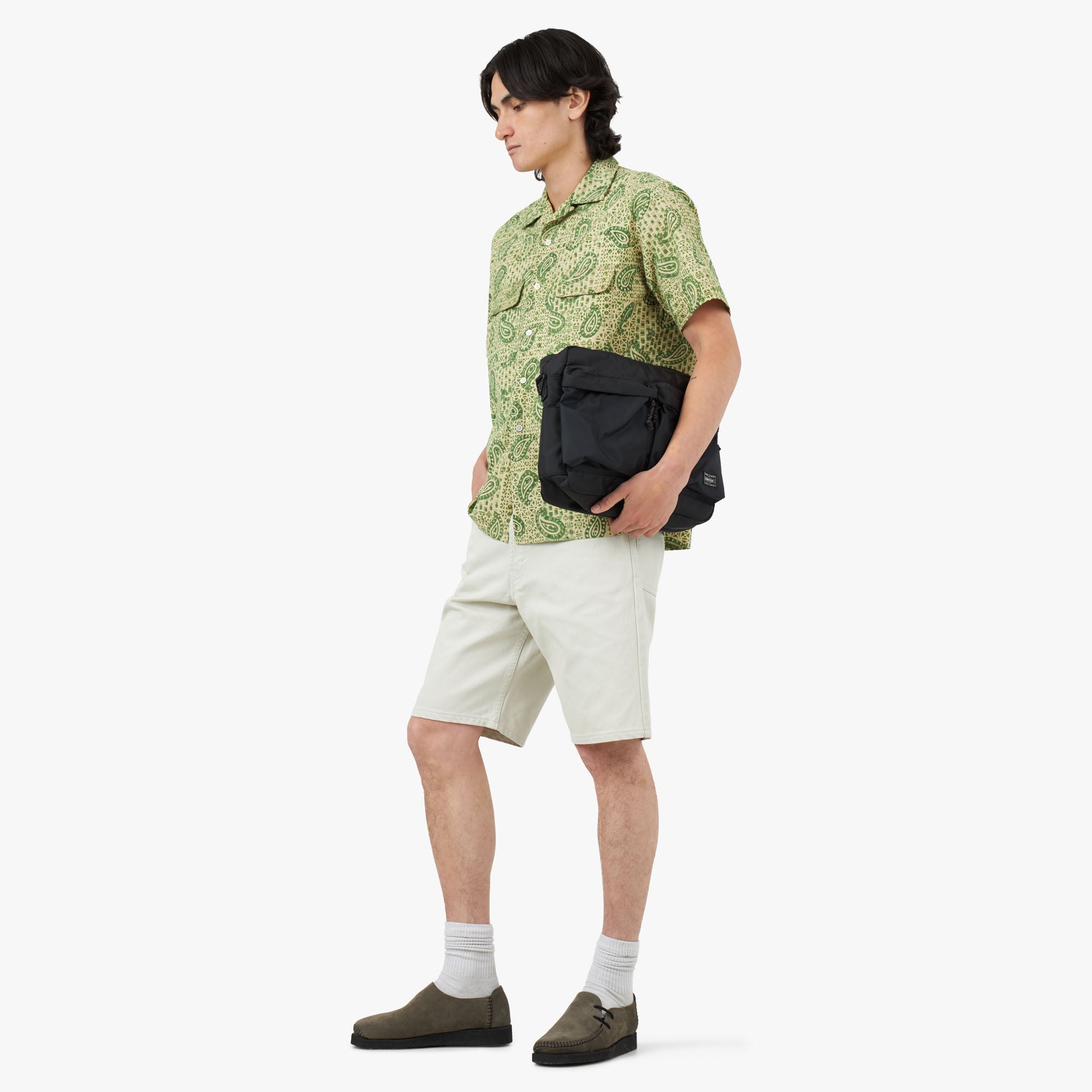 BEAMS PLUS Open Collar Short Sleeve Shirt Block Print / Square