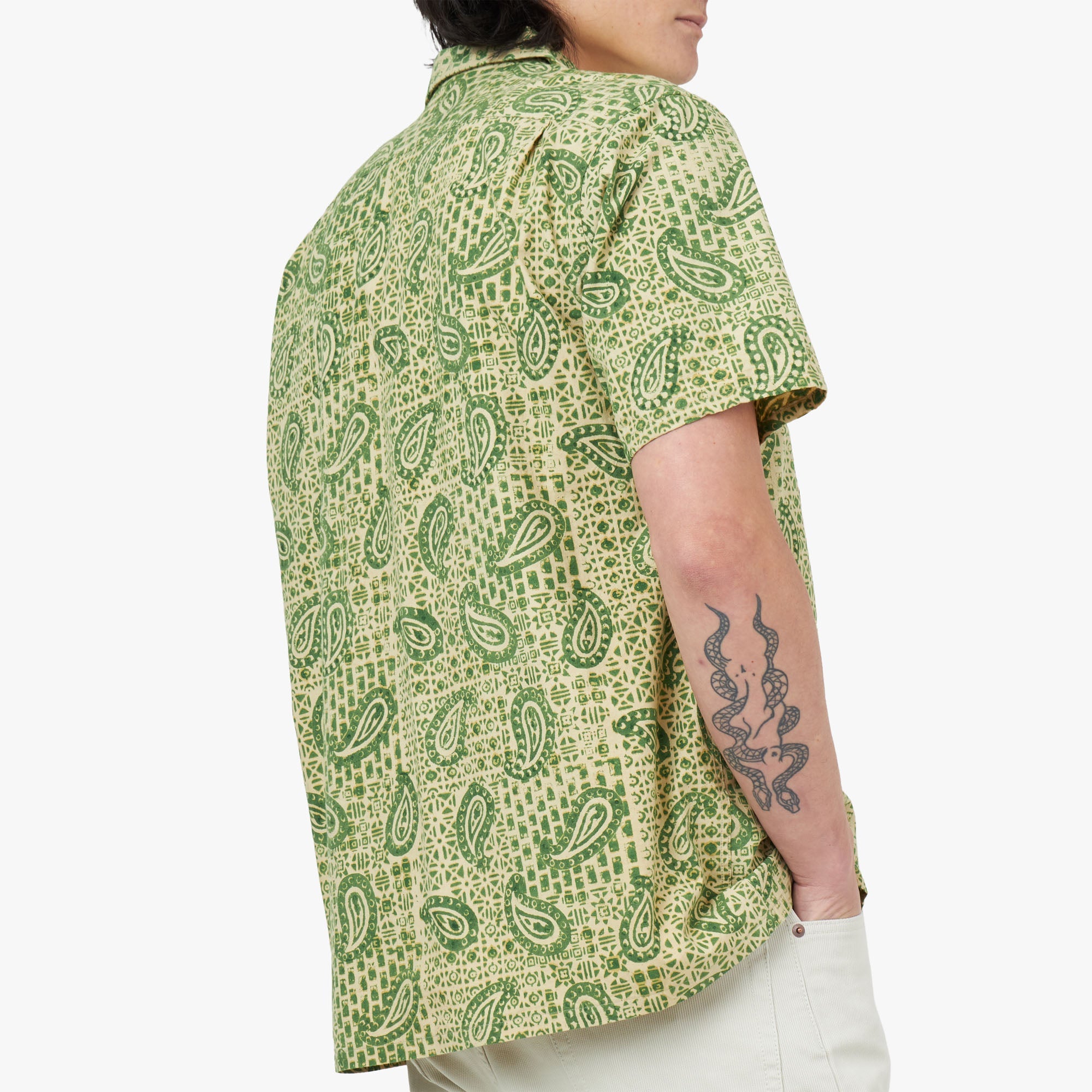 BEAMS PLUS Open Collar Short Sleeve Shirt Block Print / Square