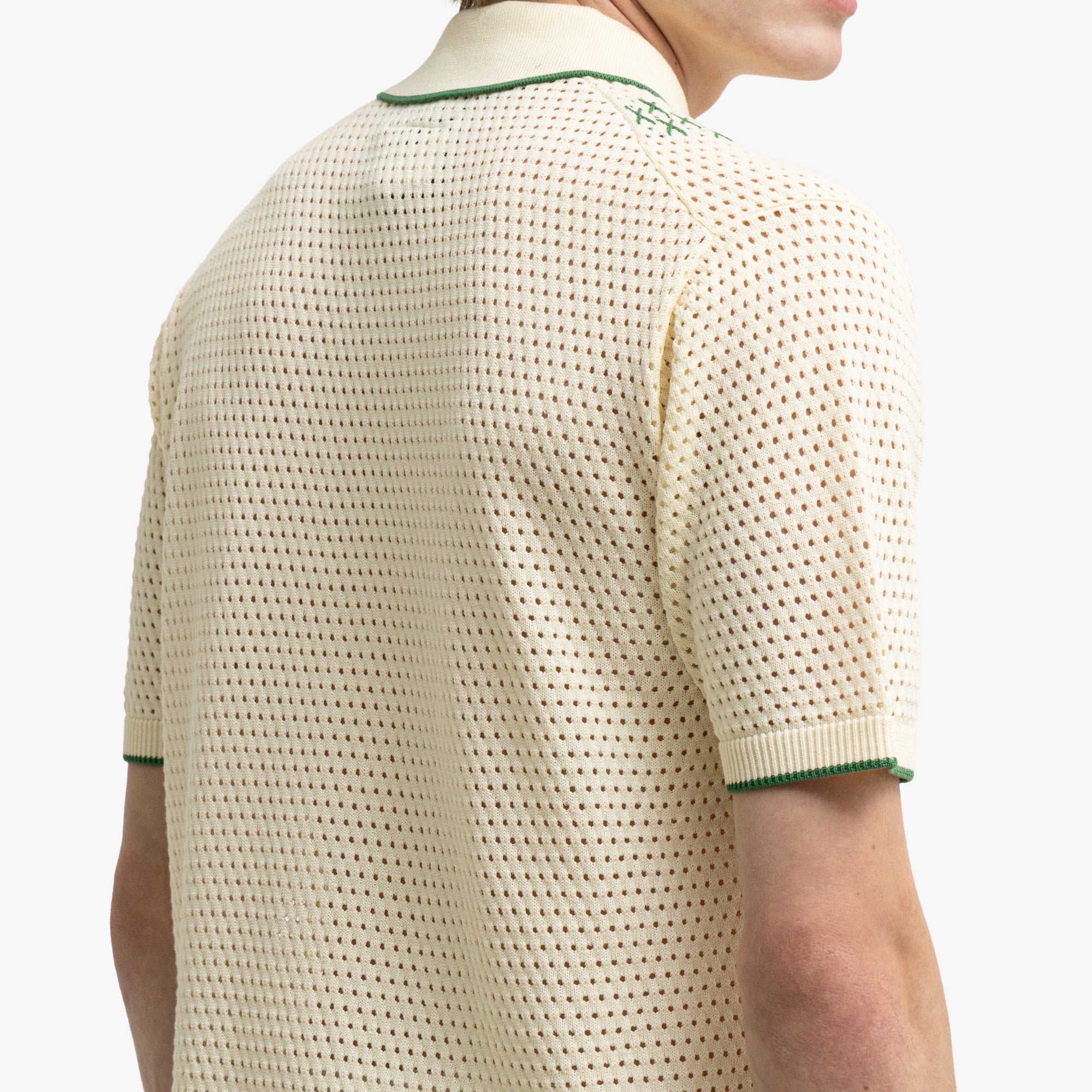 BEAMS PLUS Mesh Knit Stripe Polo Off White