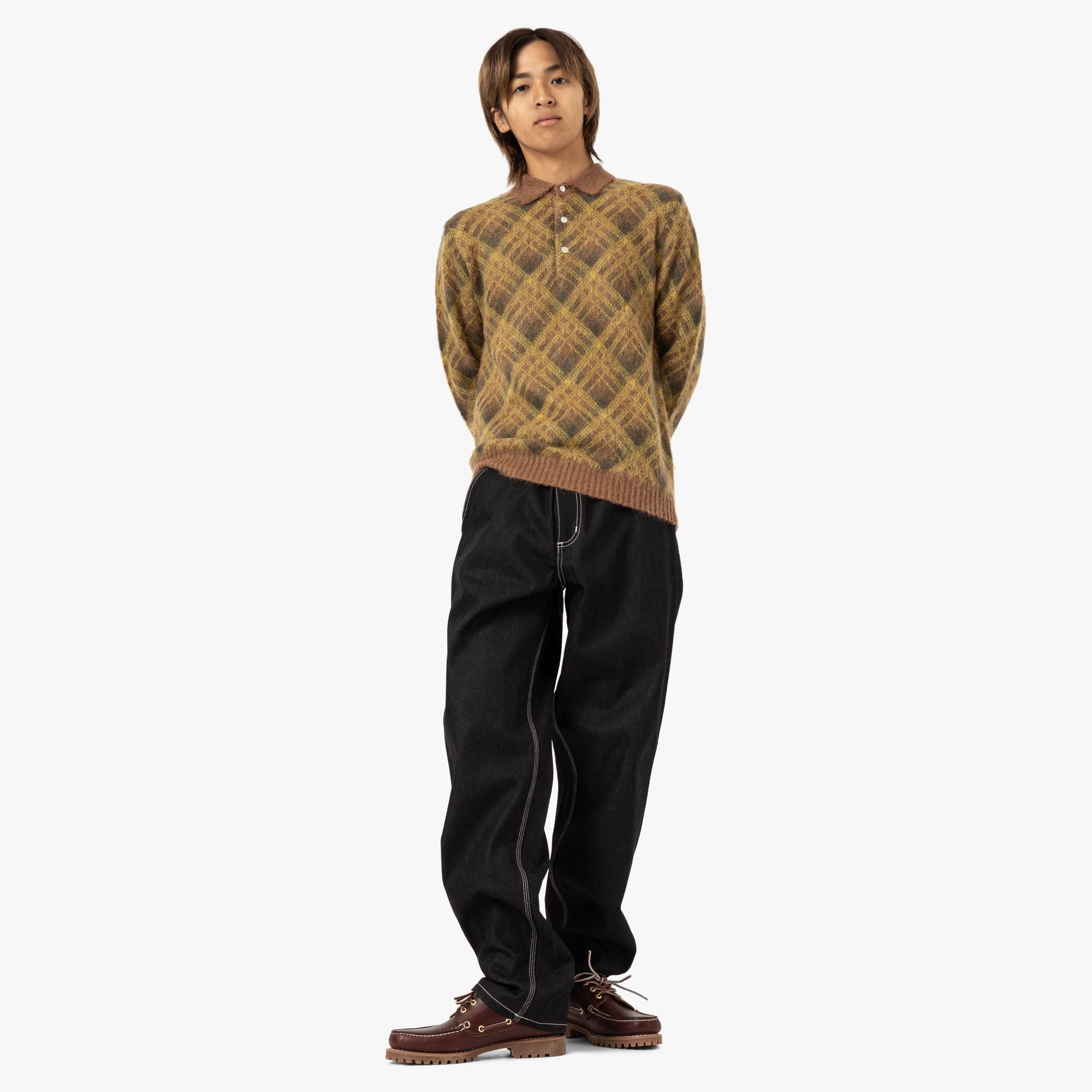 BEAMS PLUS Knit Polo Stripe / Brown