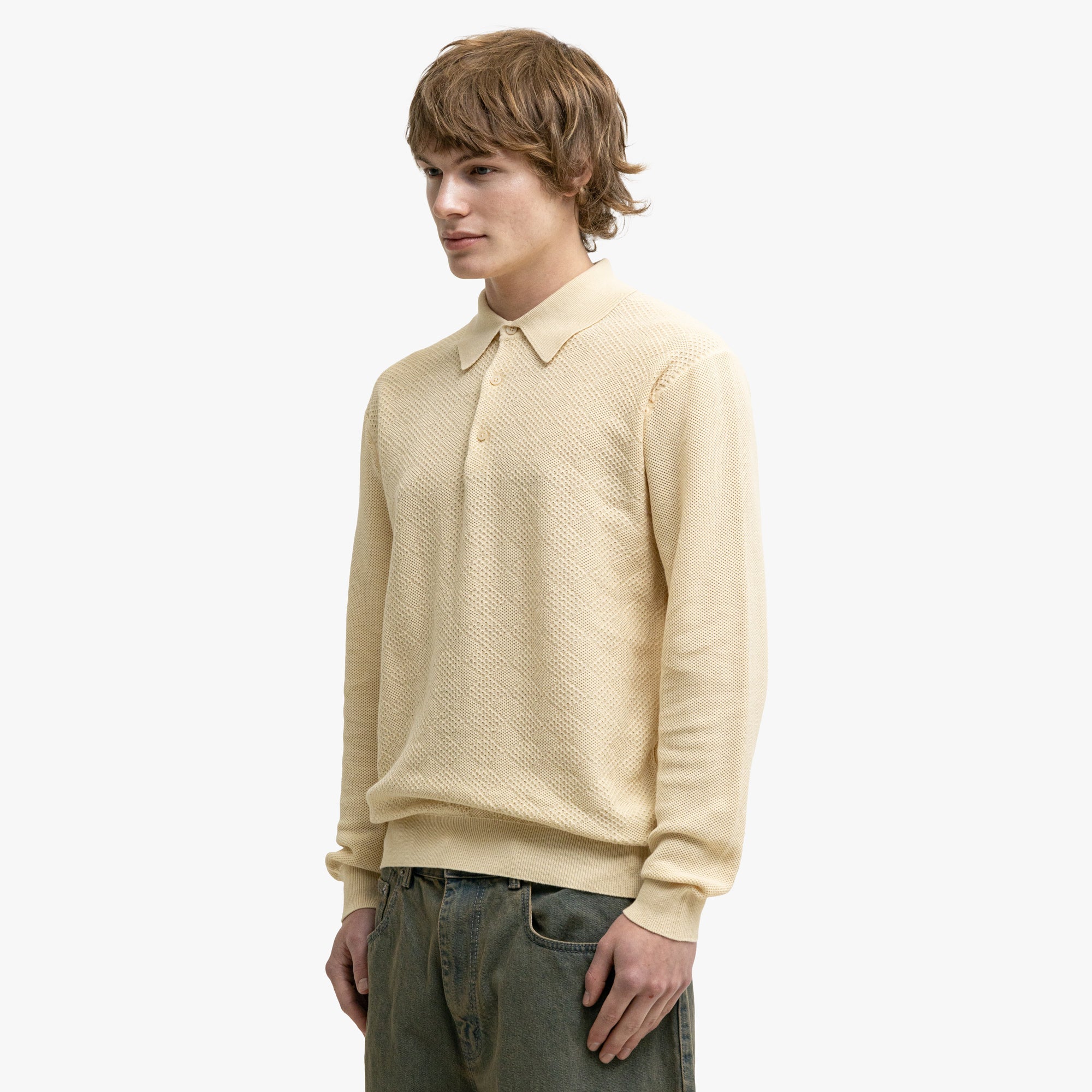 BEAMS PLUS Knit Polo Diamond Off White