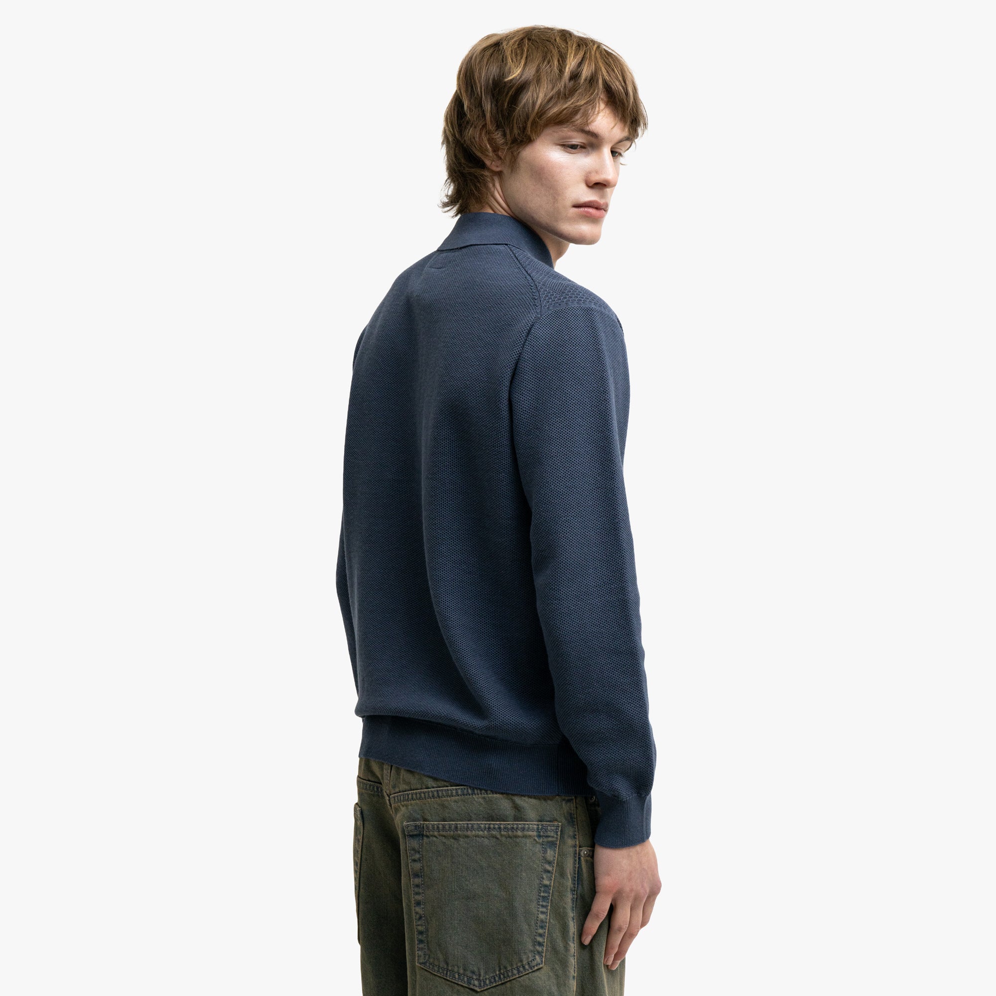 BEAMS PLUS Knit Polo Diamond Blue