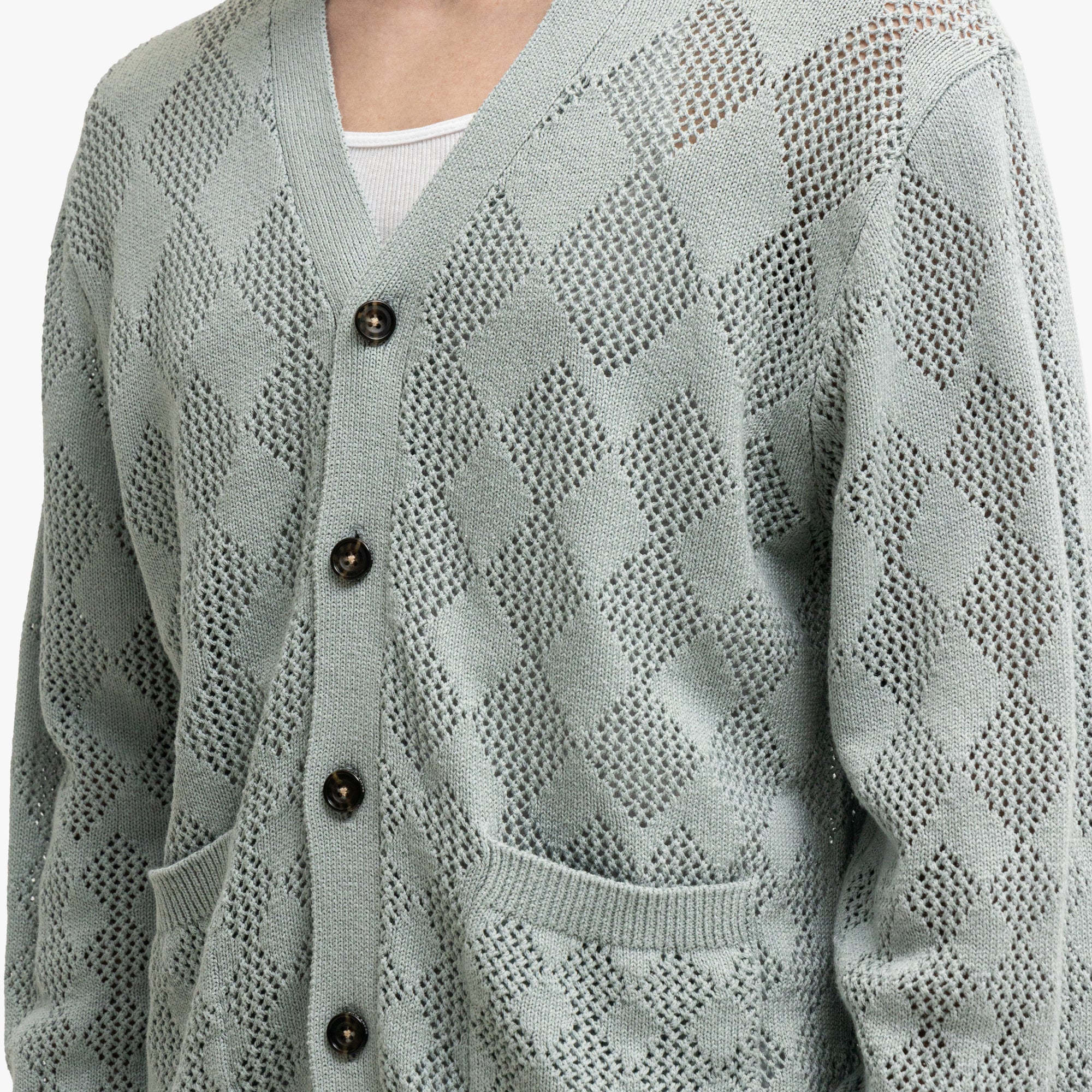 BEAMS PLUS Diamond Mesh Cardigan Sax