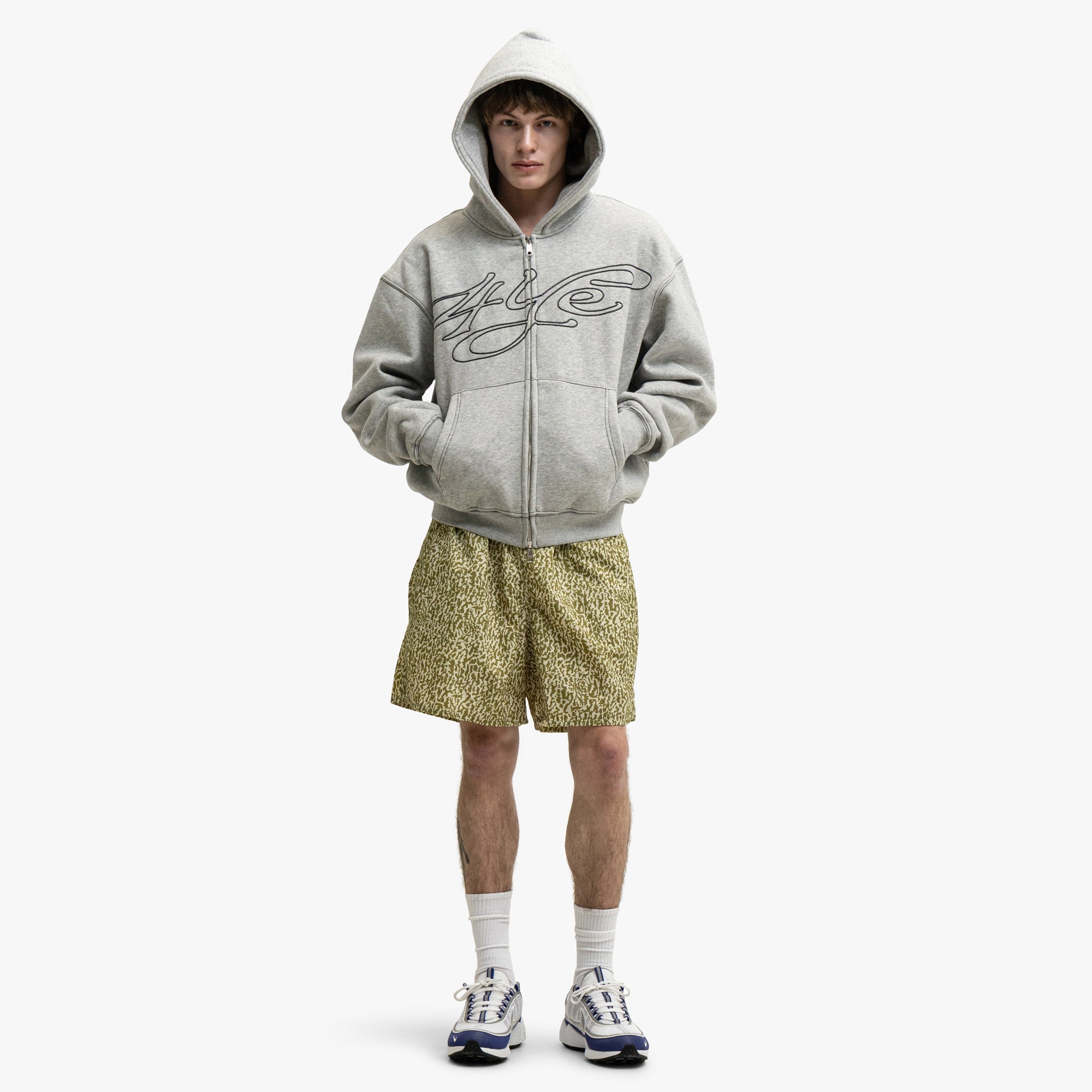 4YE Signature Zip Hoodie Grey / White