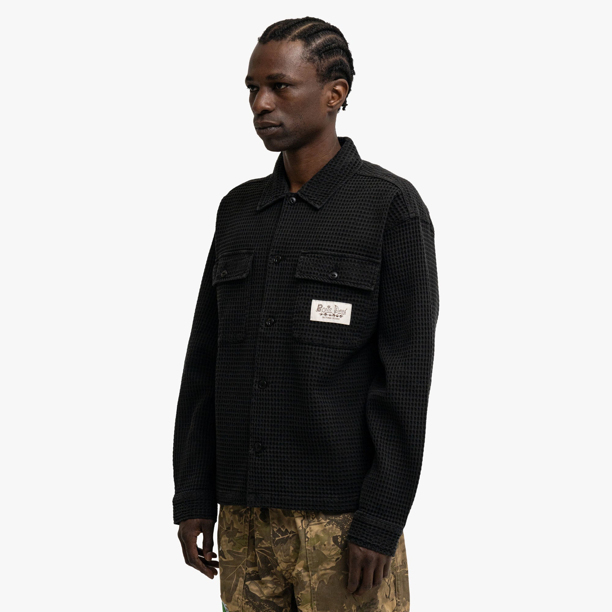 Brain Dead Waffle Button Shirt Black