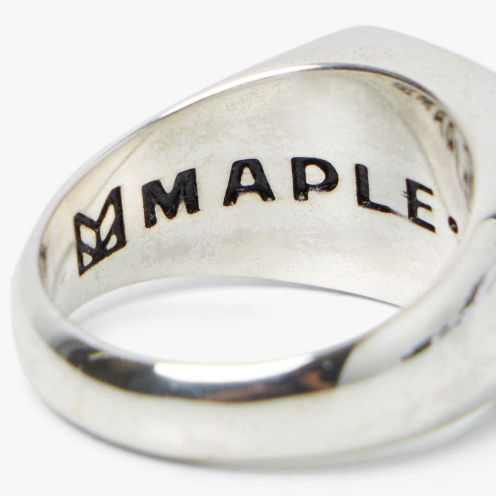 MAPLE Floral Signet Ring Silver / Black Enamel