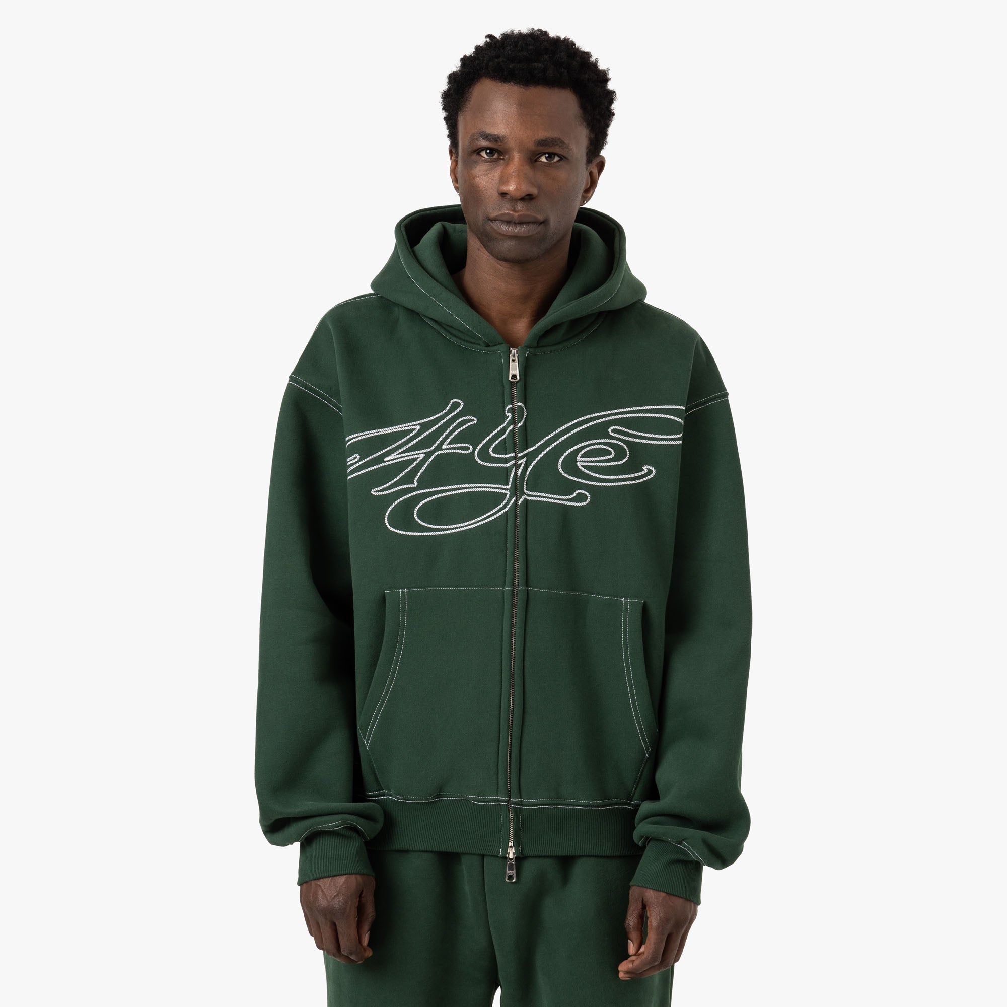 4YE Signature Zip Hoodie / Green / White