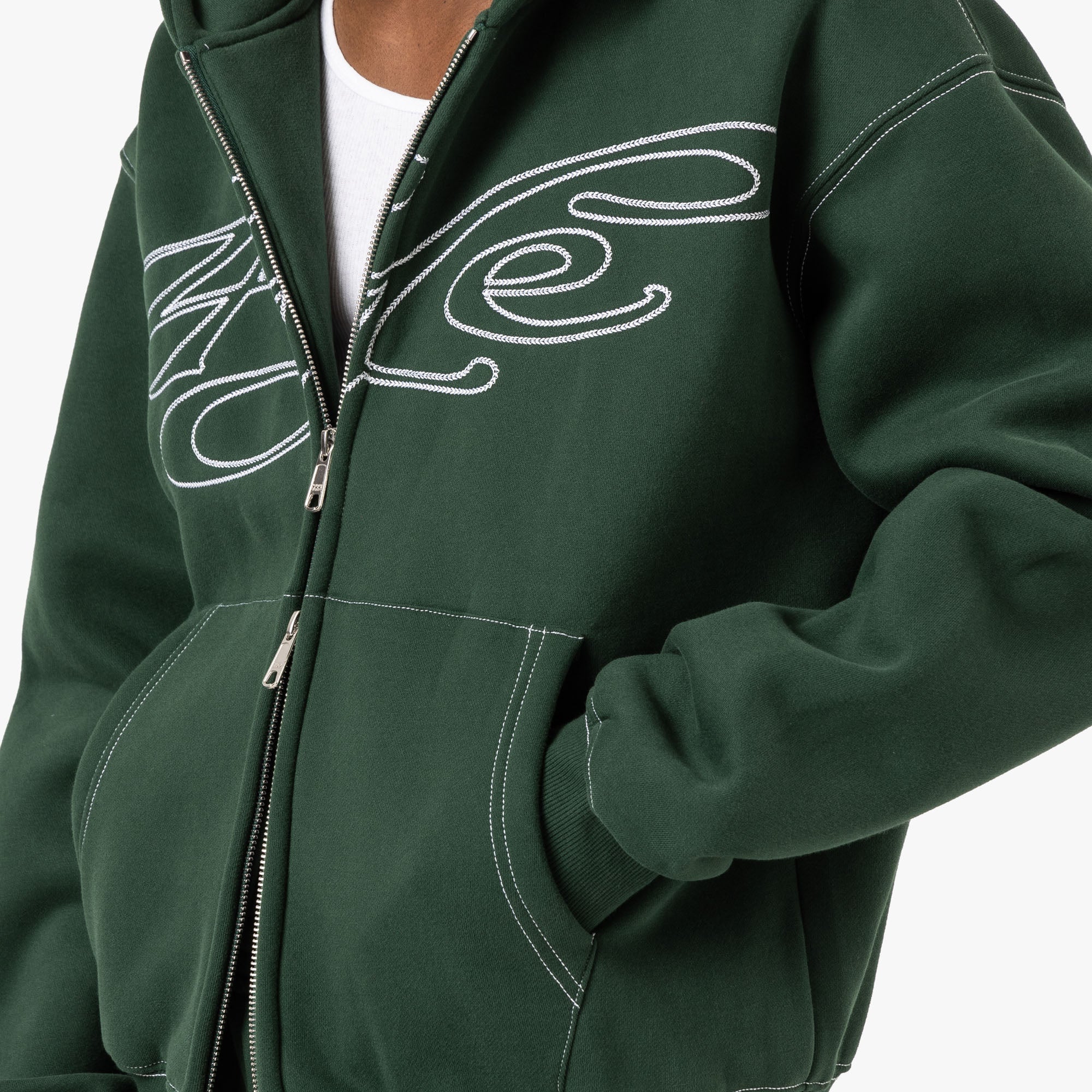 4YE Signature Zip Hoodie / Green / White