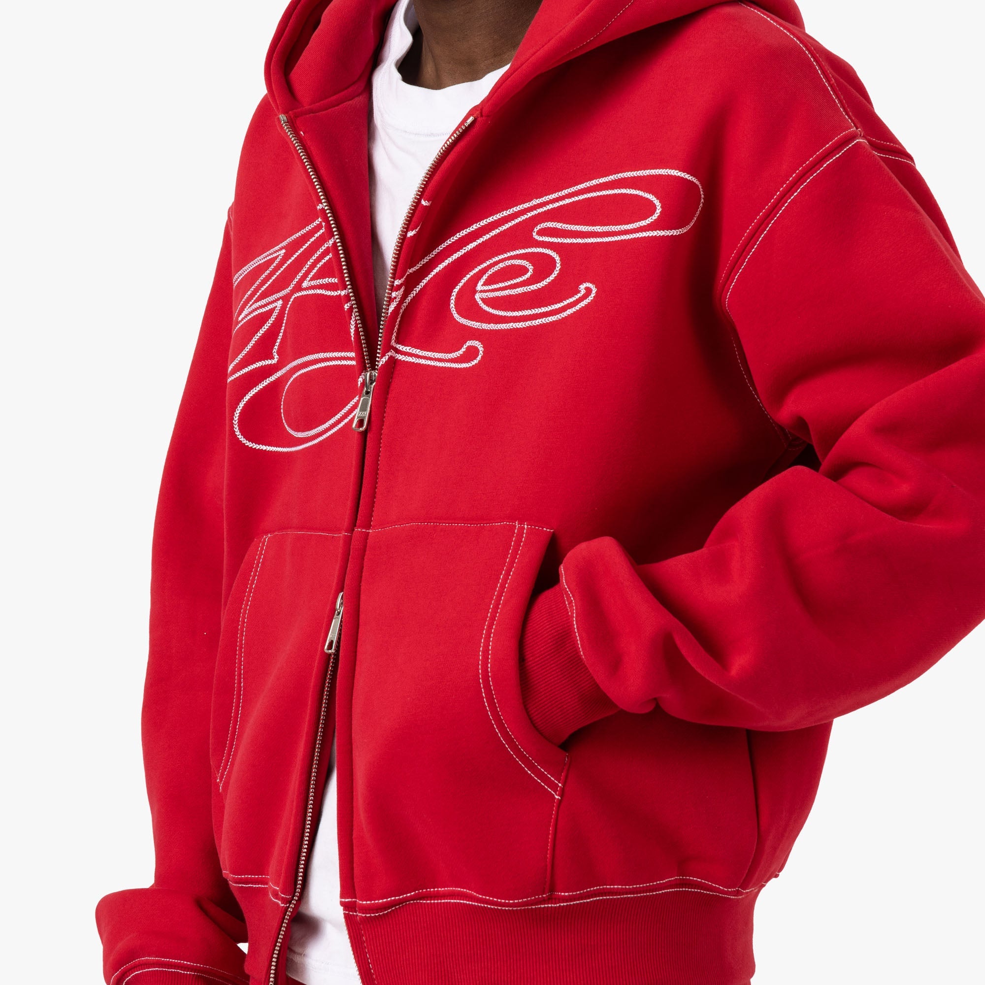 4YE Signature Zip Hoodie / Red / White