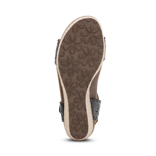 WOMEN'S AETREX SYDNEY QUARTER STRAP ESPADRILLE WEDGE | BLACK CUTOUT