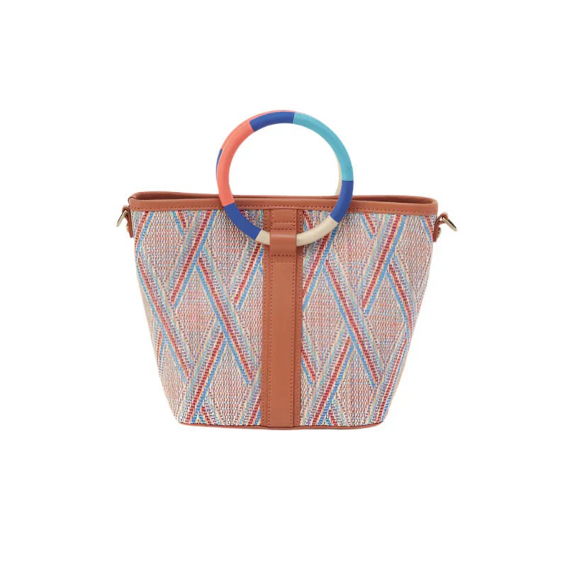 WOMEN'S HOBO LUNA SMALL TOTE | SUNSET RAFFIA MULTI WEAVE WITH LEATHER TRIM