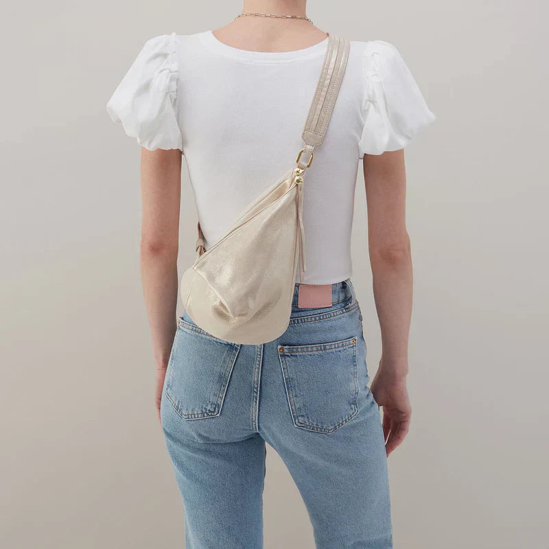 WOMEN'S HOBO SWAY SMALL SLING | SAND SHIMMER METALLIC LEATHER