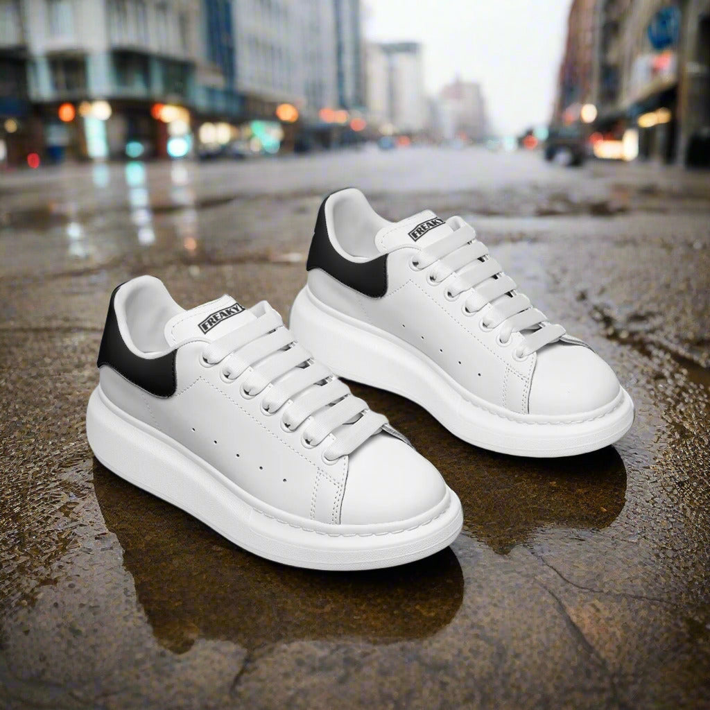 Freaky Shoes® White Black Lace Up Sneakers
