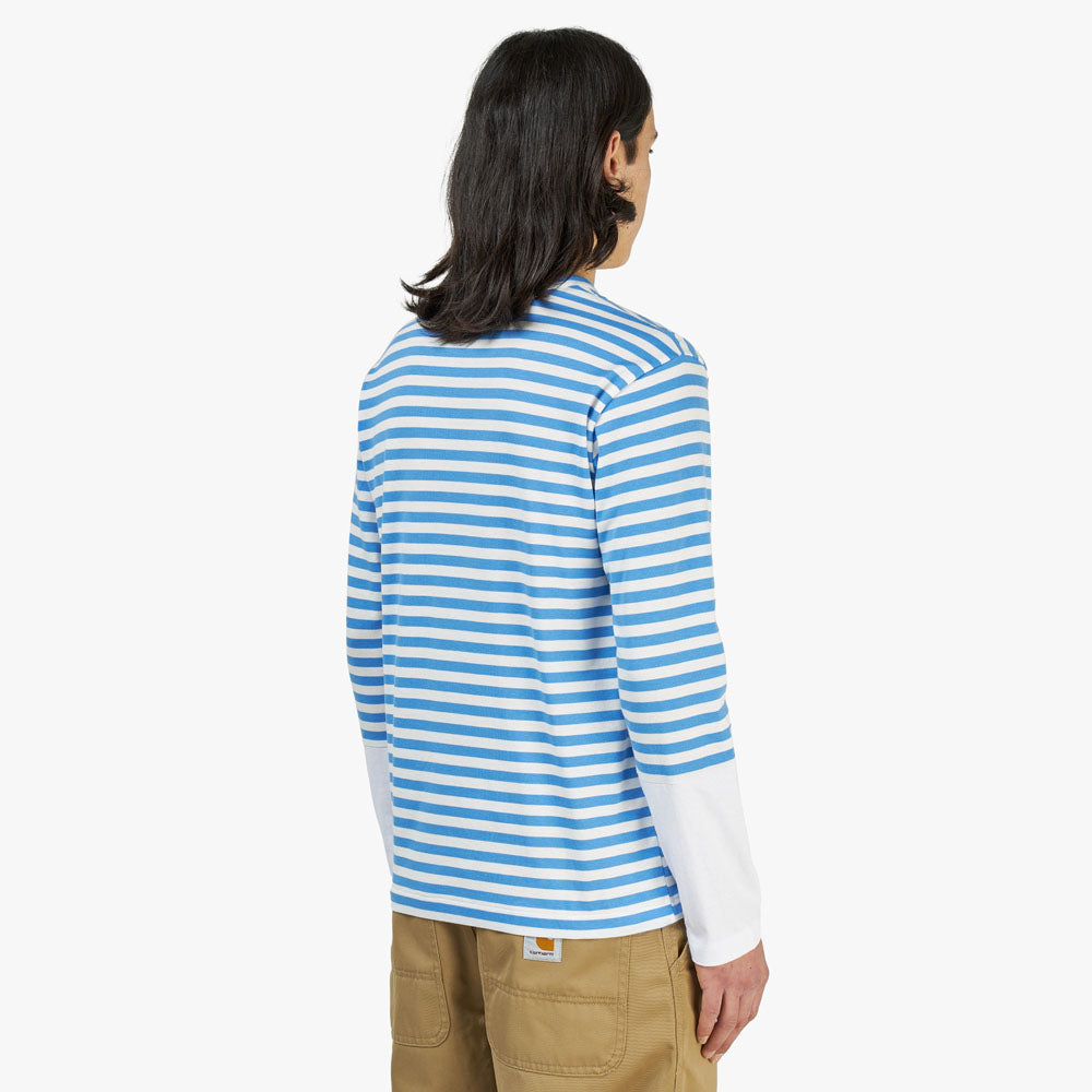 COMME des GARÇONS PLAY Red Heart Striped T-shirt Blue / White