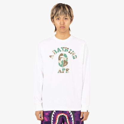 BAPE Liquid Camo College Long Sleeve Shirt / White