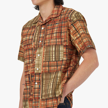 BEAMS PLUS Open Collar Short Sleeve Shirt Block Print / Plaid
