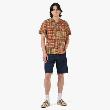 BEAMS PLUS Open Collar Short Sleeve Shirt Block Print / Plaid