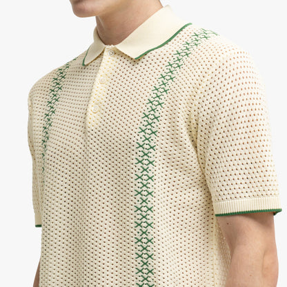 BEAMS PLUS Mesh Knit Stripe Polo Off White
