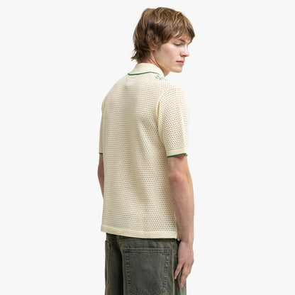 BEAMS PLUS Mesh Knit Stripe Polo Off White
