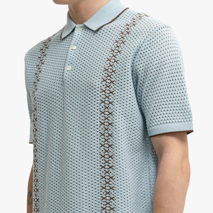 BEAMS PLUS Mesh Knit Stripe Polo Sax