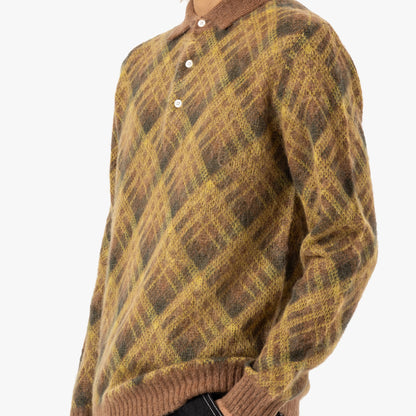 BEAMS PLUS Knit Polo Stripe / Brown