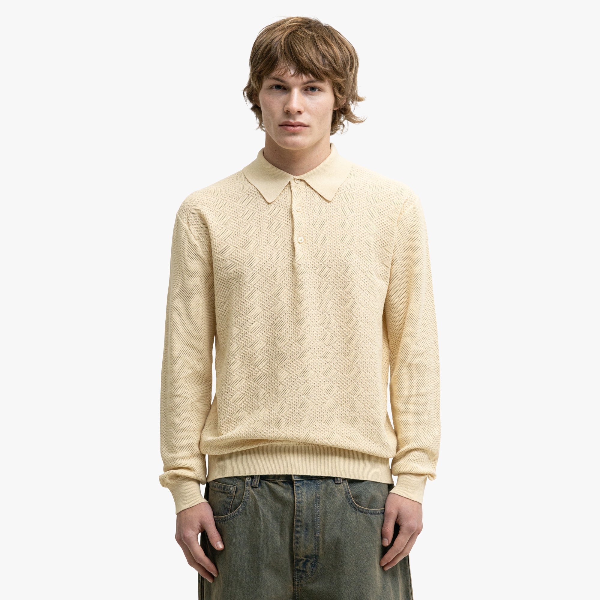 BEAMS PLUS Knit Polo Diamond Off White