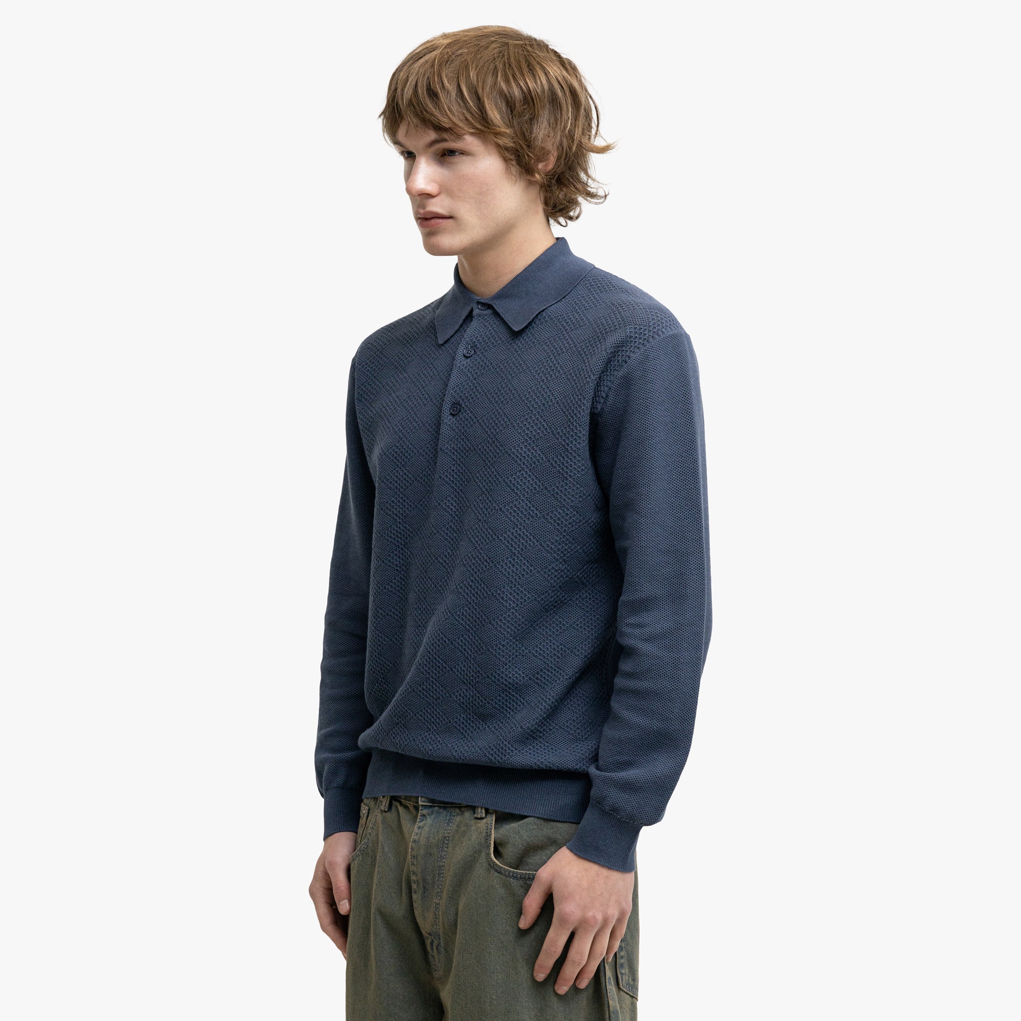 BEAMS PLUS Knit Polo Diamond Blue