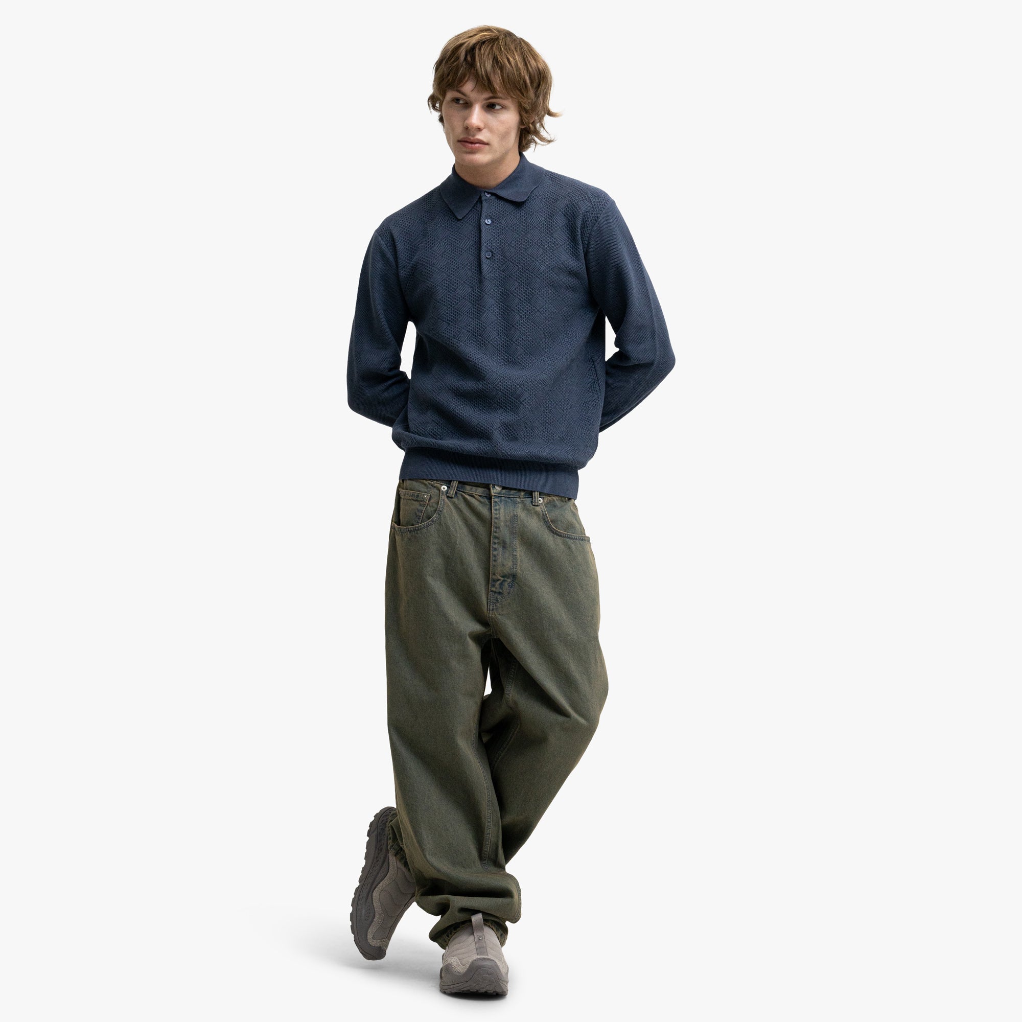 BEAMS PLUS Knit Polo Diamond Blue