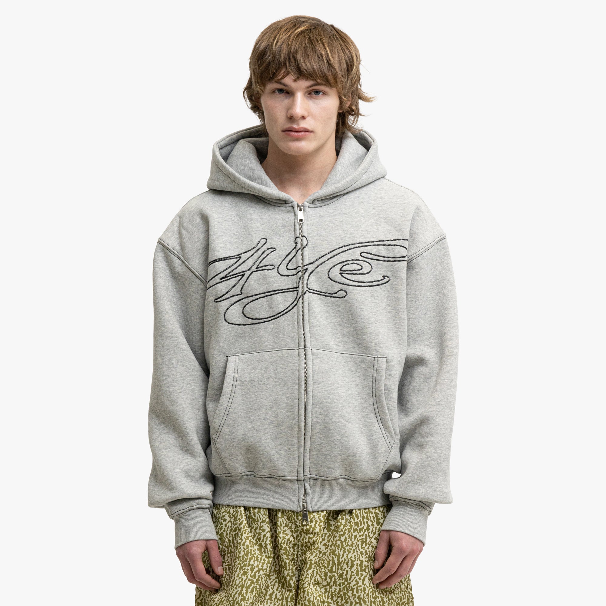 4YE Signature Zip Hoodie Grey / White