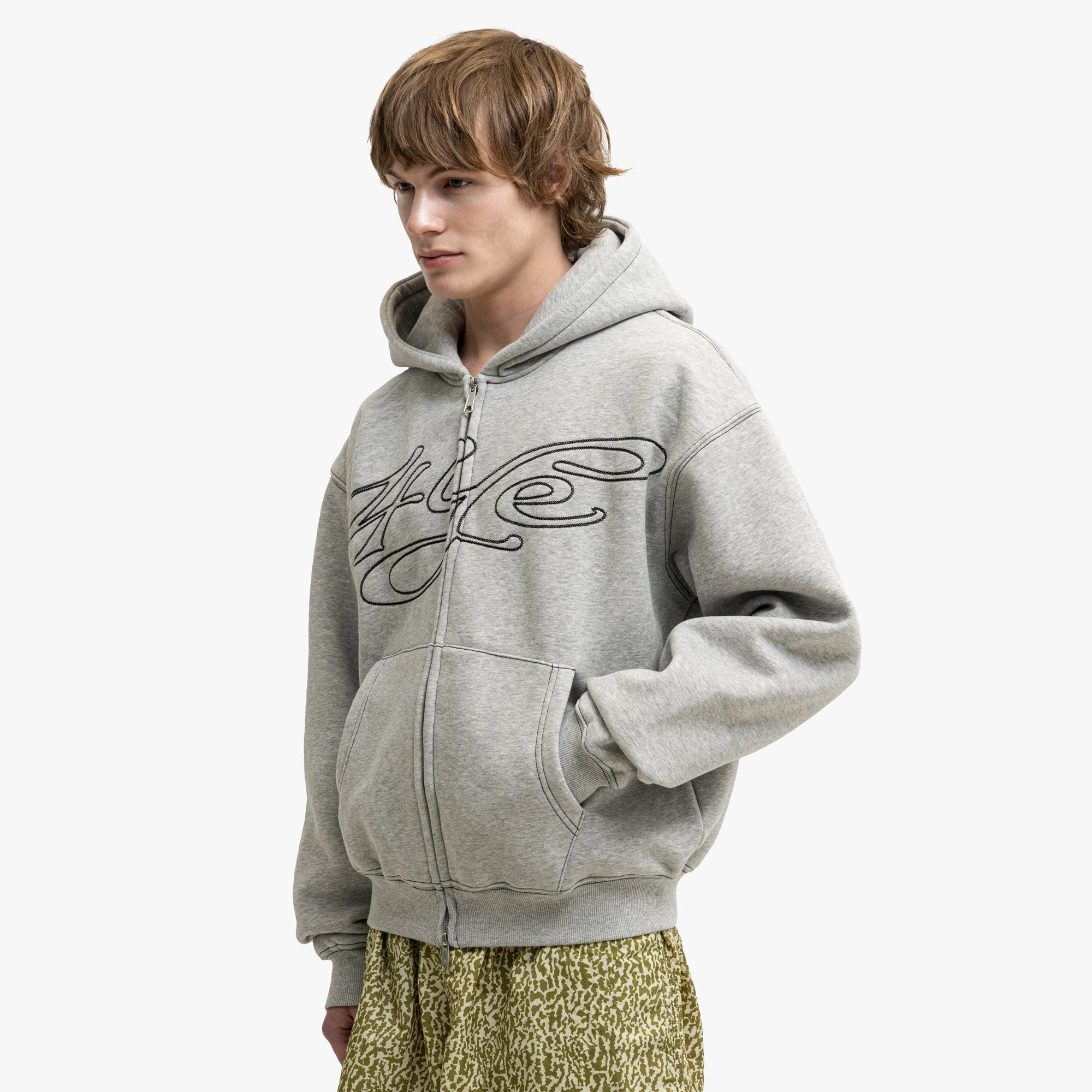 4YE Signature Zip Hoodie Grey / White