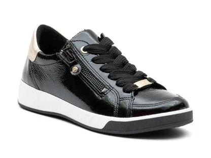 WOMEN'S ARA REI-LOW SNEAKER | BLACK PATENT / PLATINUM METALLIC
