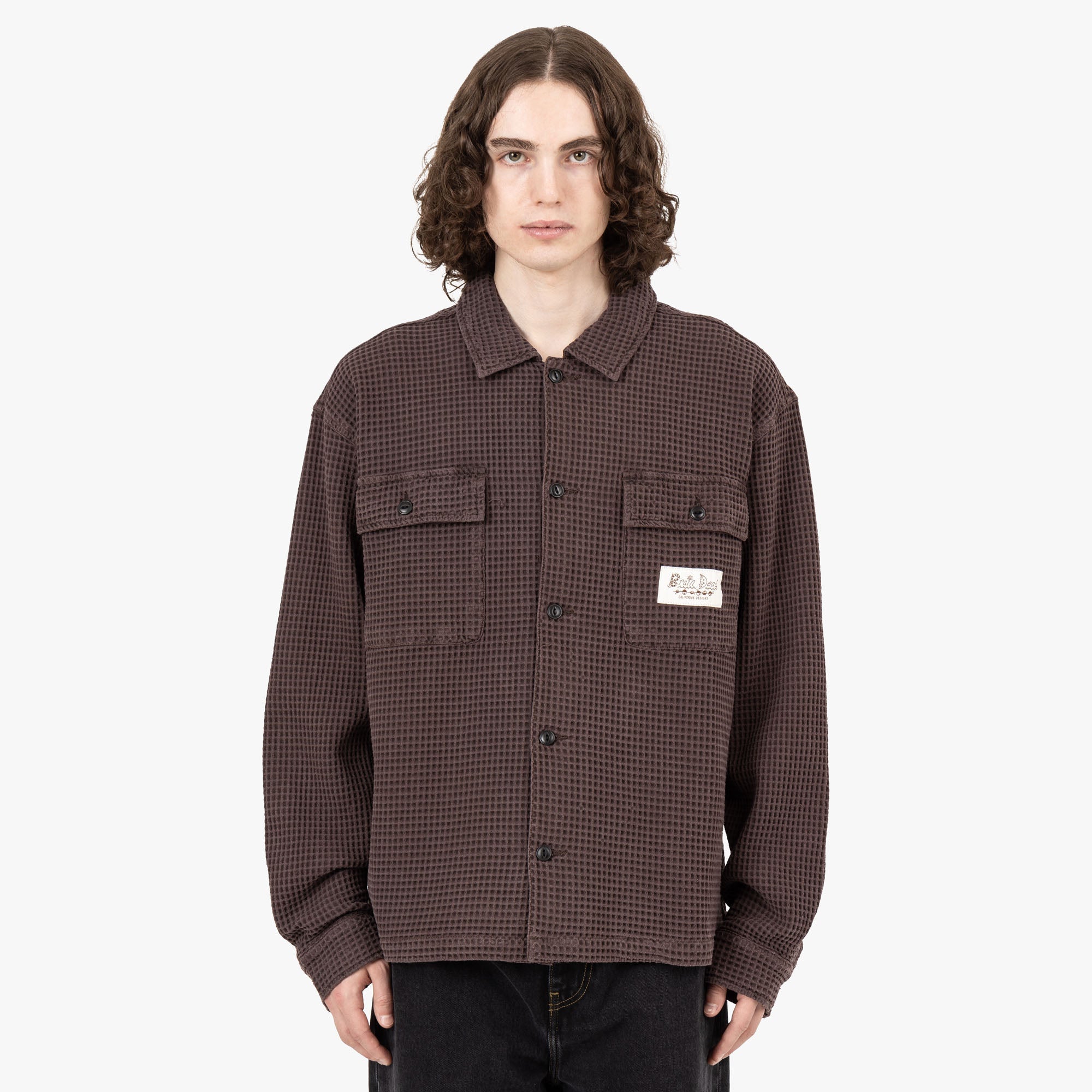 Brain Dead Waffle Button Front Shirt / Chocolate