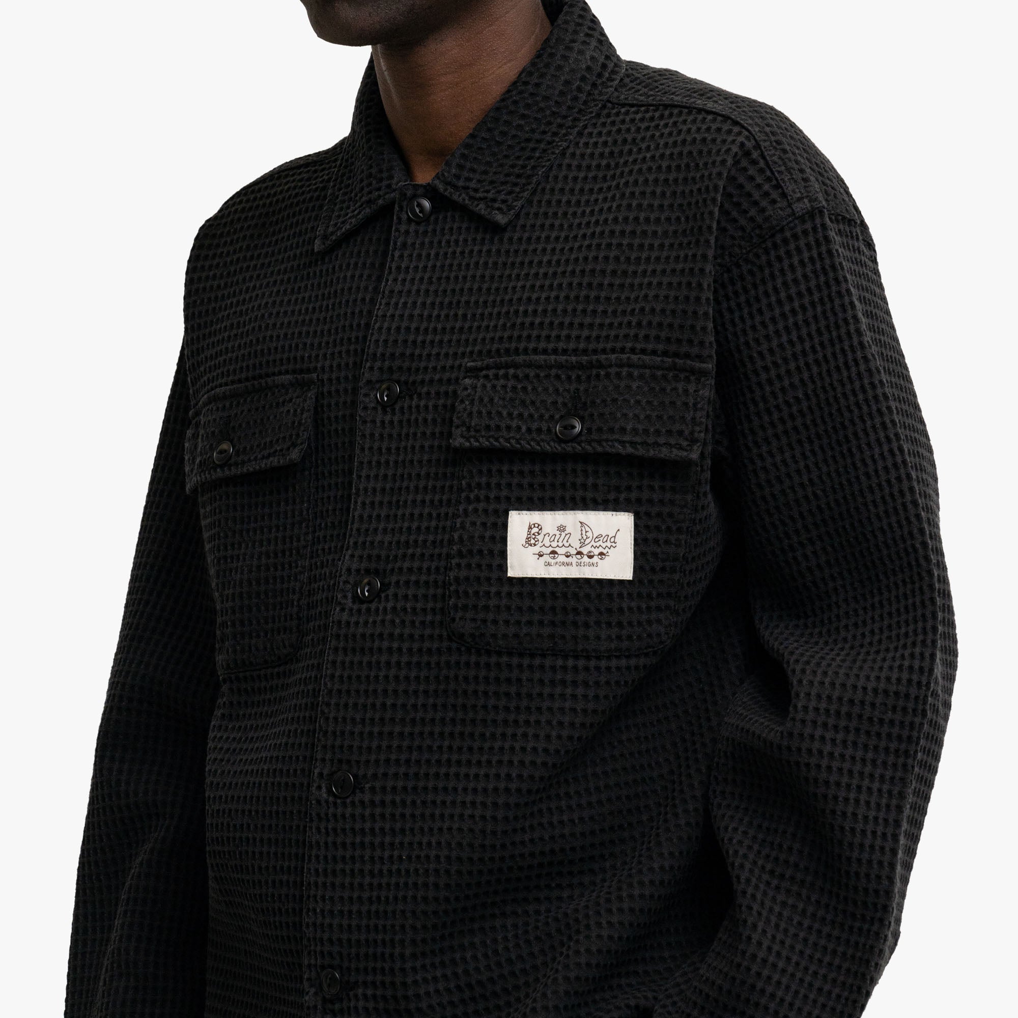 Brain Dead Waffle Button Shirt Black
