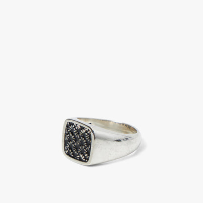 MAPLE Floral Signet Ring Silver / Black Enamel