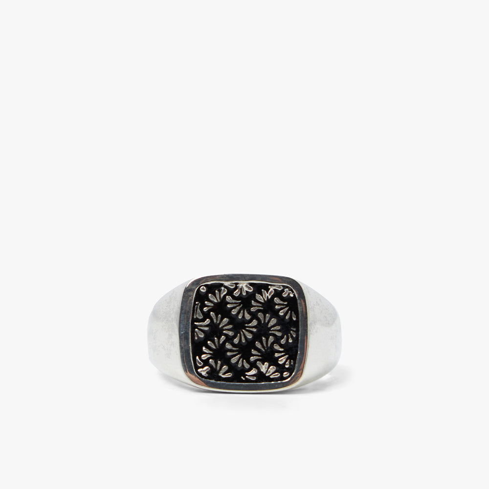 MAPLE Floral Signet Ring Silver / Black Enamel