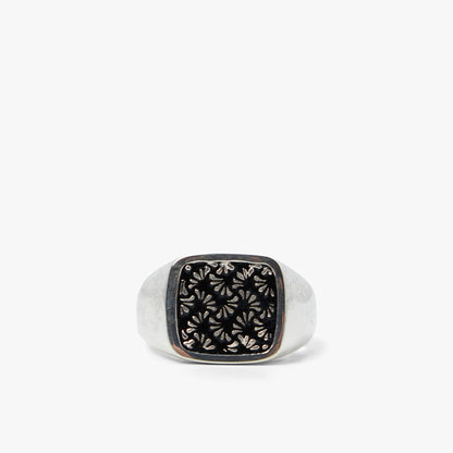 MAPLE Floral Signet Ring Silver / Black Enamel