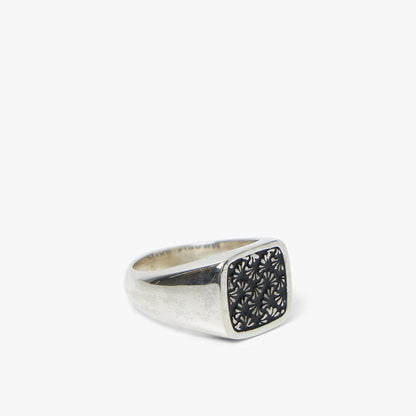 MAPLE Floral Signet Ring Silver / Black Enamel
