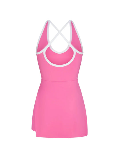 WOMEN'S PB5-STAR SIDE SPLIT COURT DRESS | PINK / WHITE