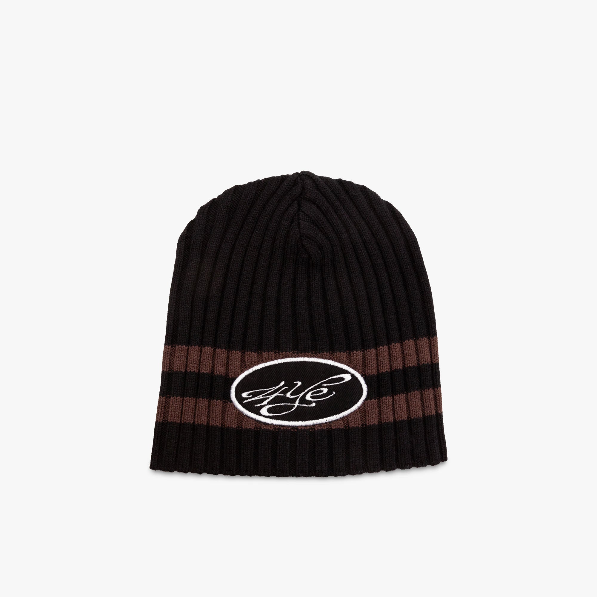 4YE Signature Thick Ribbed Patch Beanie / Black / Brown