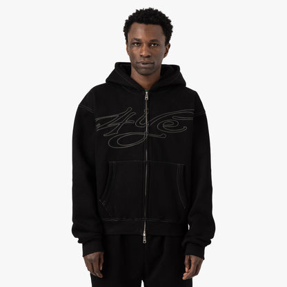 4YE Signature Zip Hoodie / Black / Grey