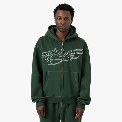 4YE Signature Zip Hoodie / Green / White