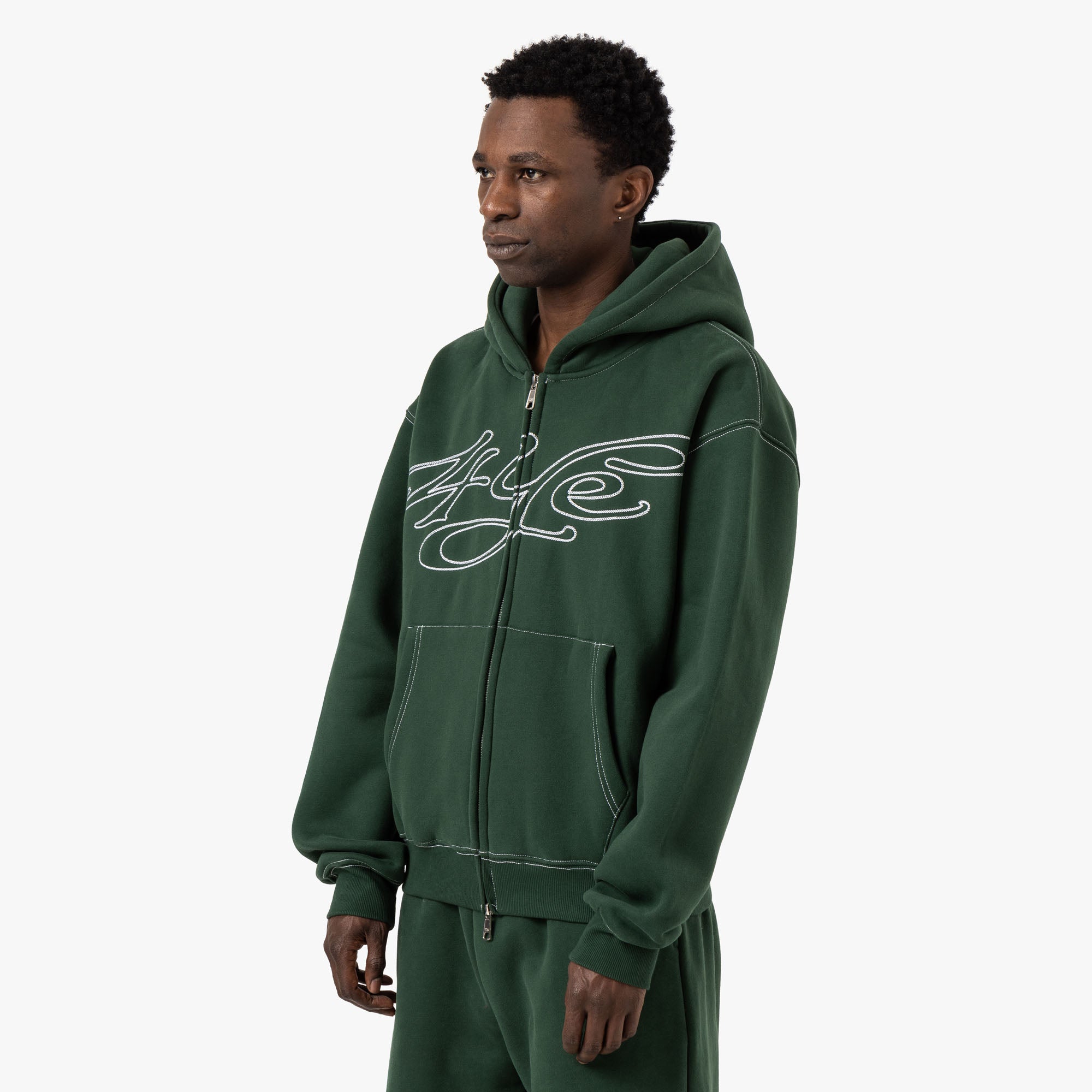4YE Signature Zip Hoodie / Green / White