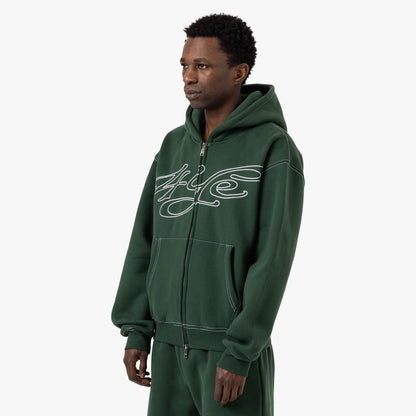 4YE Signature Zip Hoodie / Green / White