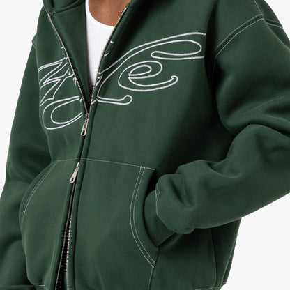 4YE Signature Zip Hoodie / Green / White