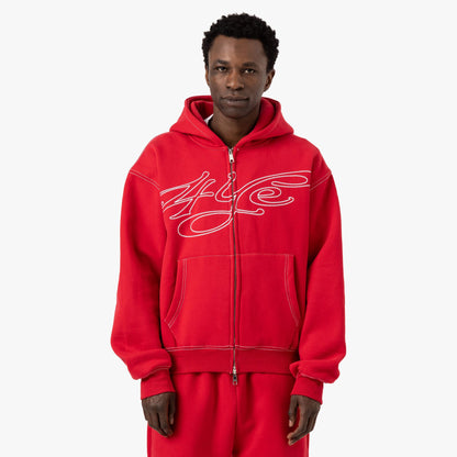 4YE Signature Zip Hoodie / Red / White
