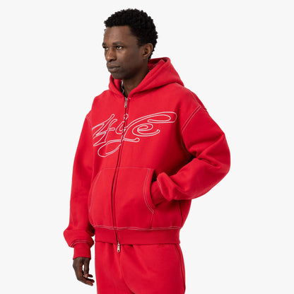4YE Signature Zip Hoodie / Red / White
