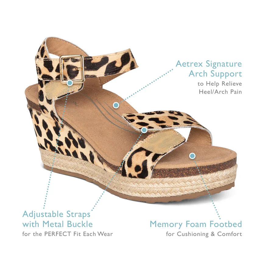 WOMEN'S AETREX SYDNEY QUARTER STRAP ESPADRILLE WEDGE | SAND CUTOUT