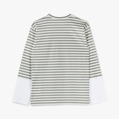 COMME des GARCONS PLAY Small Red Heart Striped White Sleeve T-Shirt / Grey / White